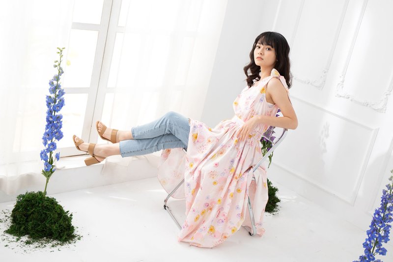 【LADY】C位偶像 前短後長綁帶女神 長洋裝 絢天香 大尺碼 - 洋裝/連身裙 - 棉．麻 粉紅色