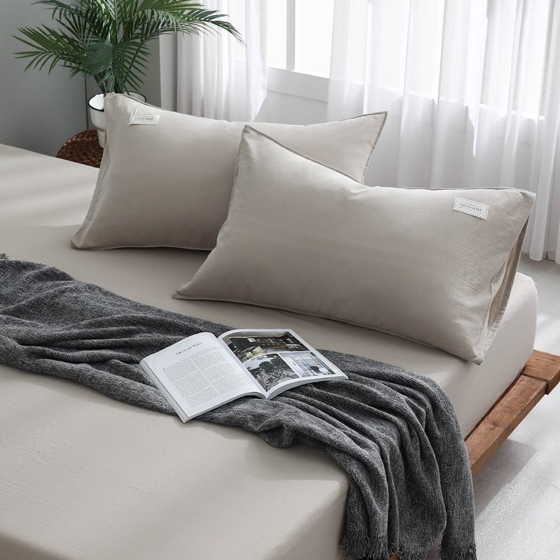 Japanese light twisted yarn three-piece pillowcase bed bag set/white oak - Bedding - Cotton & Hemp Gray