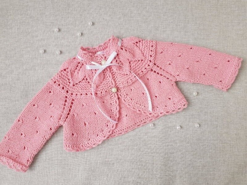 bolero baby, baby girl short sweater, flower girl shrug, knitted cardigan pink - Tops & T-Shirts - Cotton & Hemp Pink