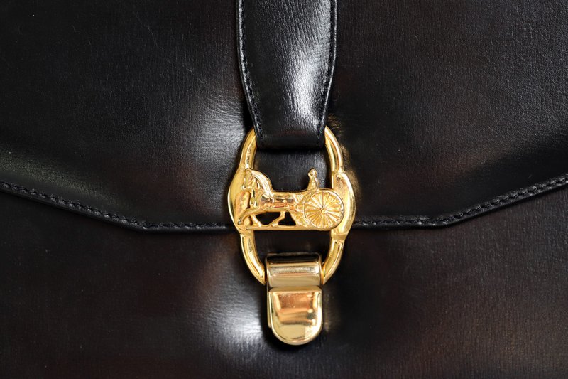 中古美品 CELINE box梅花馬車扣 側背包公事包手拿包單肩包腋下包 - 公事包 - 真皮 黑色