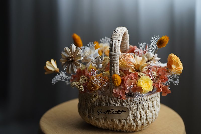 Pumpkin Puree Immortal Dried Flower Basket - ช่อดอกไม้แห้ง - พืช/ดอกไม้ สีส้ม