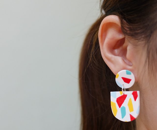 handmade polymer clay statement stud earring Mocha Terrazzo Earrings 5
