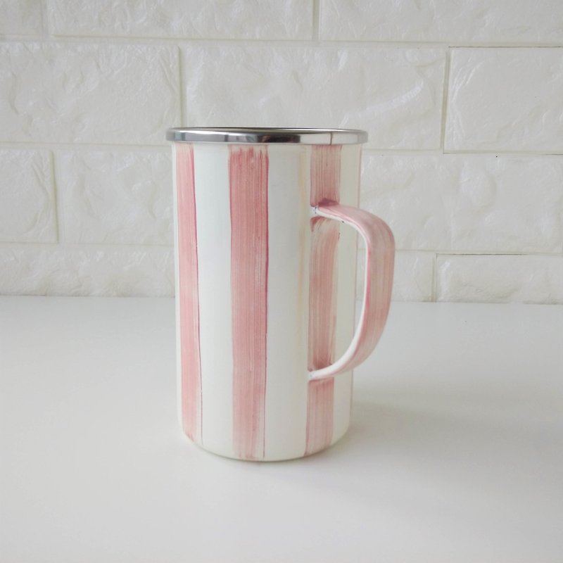Princess Pink Striped Mug | 650ml - แก้วมัค/แก้วกาแฟ - วัตถุเคลือบ สึชมพู