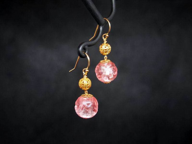 #GE0110 Murano Glass Beads Earring - Earrings & Clip-ons - Glass Pink