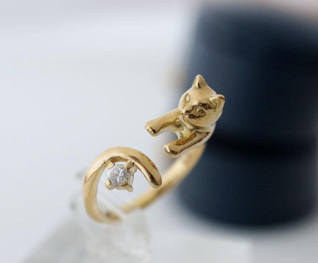 ダイヤモンドの金の猫リング 0.1ct K18 - Shop naturama General Rings