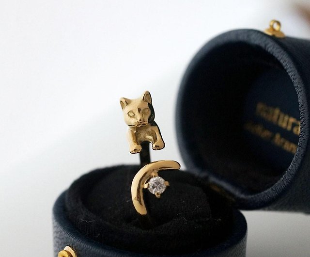 ダイヤモンドの金の猫リング 0.1ct K18 - Shop naturama General Rings