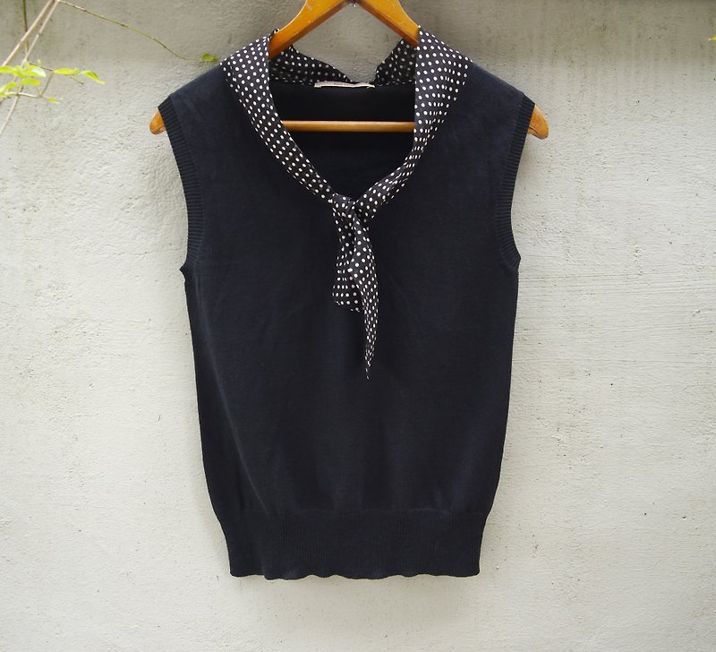 FOAK Ancient Hepiban Scarf Pure Cotton Vest - เสื้อกั๊กผู้หญิง - ผ้าฝ้าย/ผ้าลินิน สีดำ