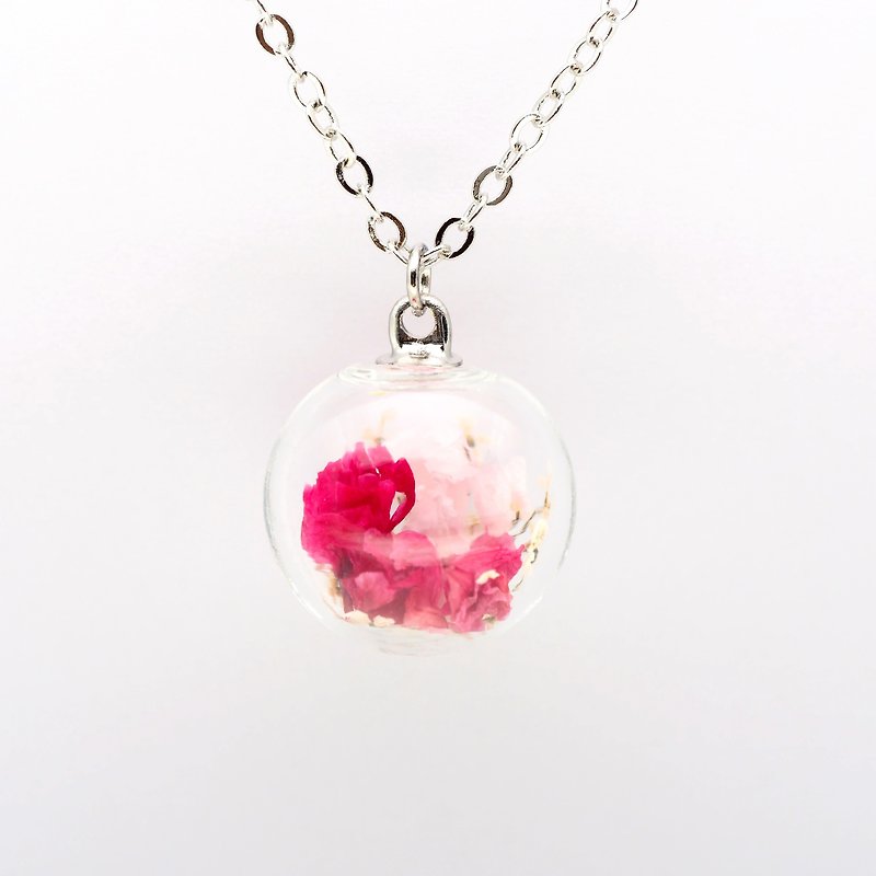 「OMYWAY」Handmade Dried Flower Necklace - Glass Globe Necklace 1.4cm - Chokers - Glass White