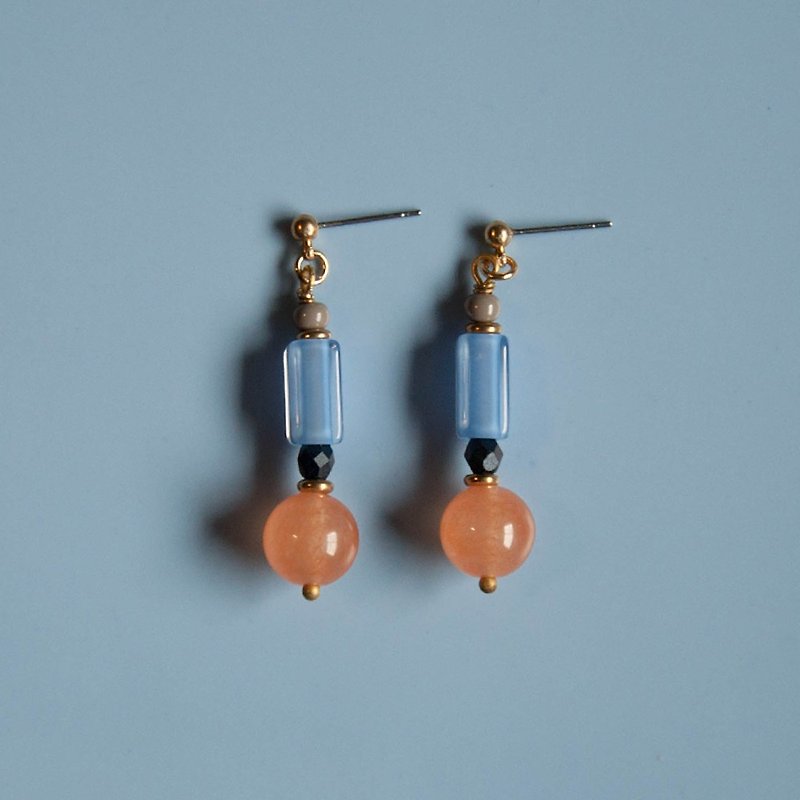 藍橘行星耳環 - 耳環/耳夾 - 石頭 藍色