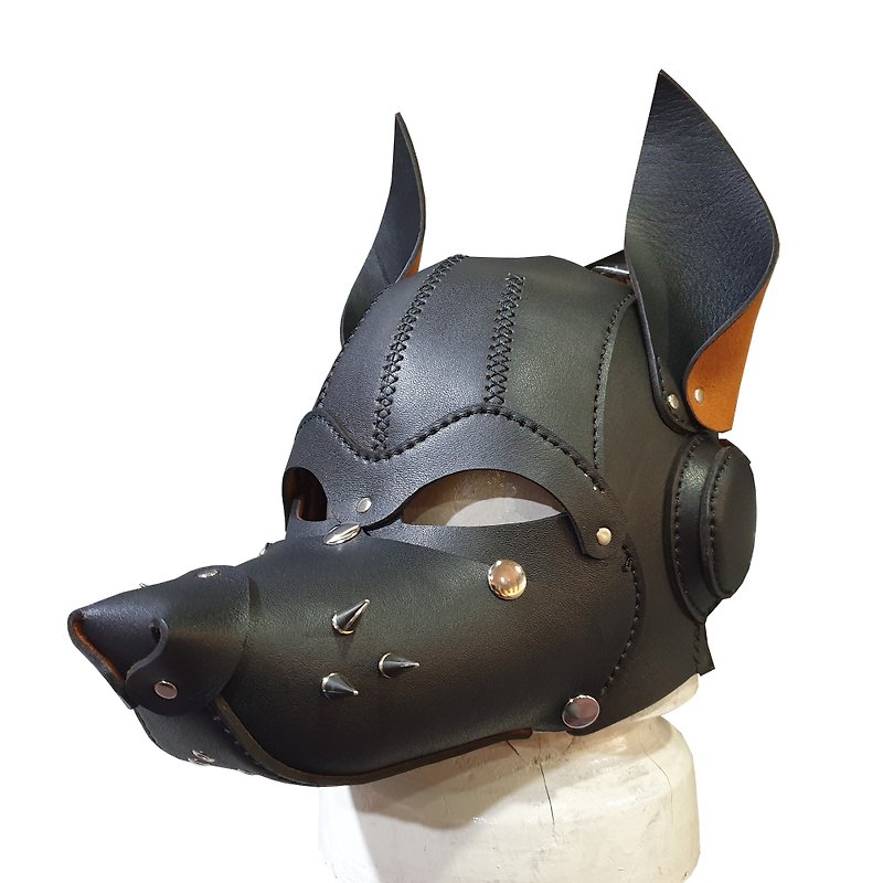 Leather Dog Mask Hood - 口罩/口罩收納套 - 真皮 黑色