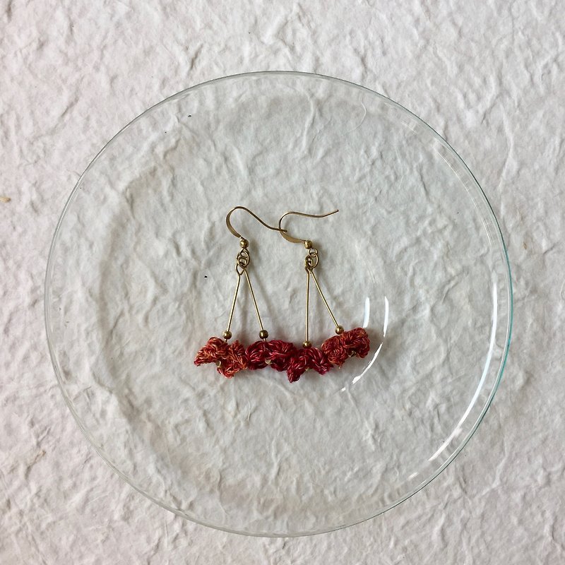 Crochet duo fleurs -Chilli - Earrings & Clip-ons - Cotton & Hemp Red
