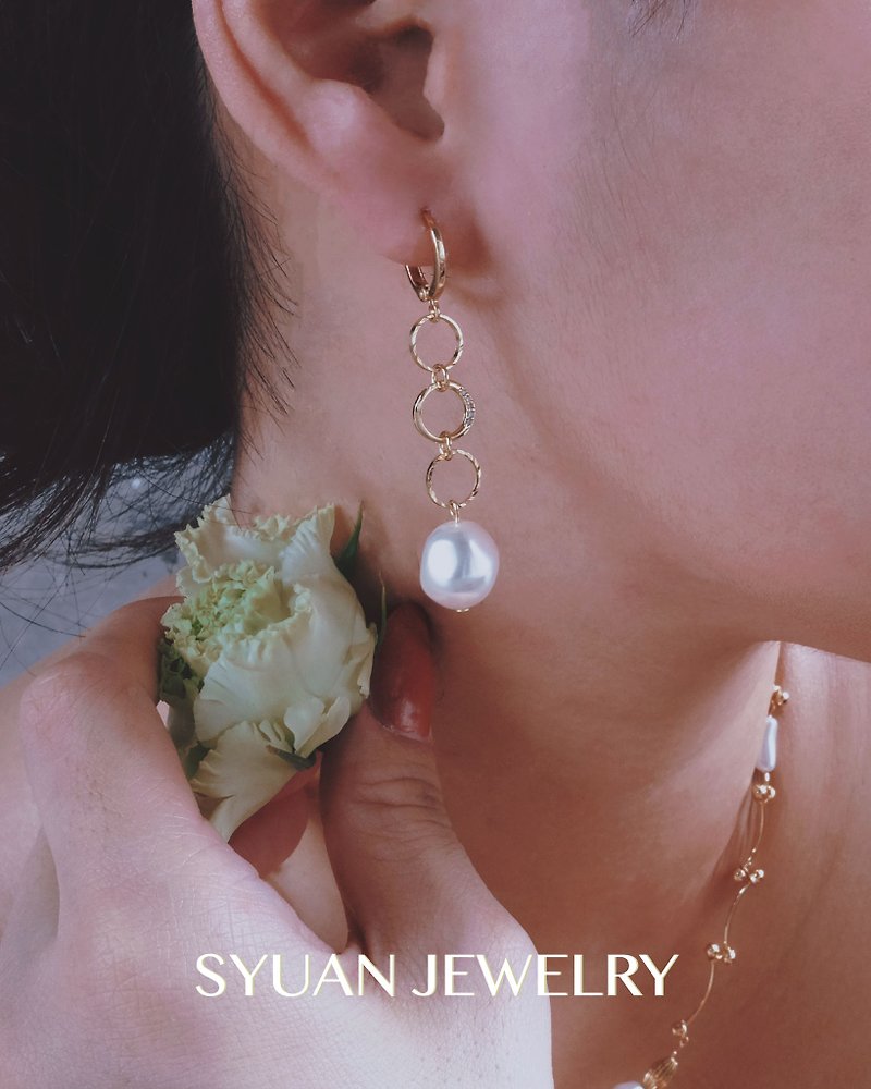 SYUAN JEWELRY| Waltz—鍍18K鋯石垂墜式耳環 - 耳環/耳夾 - 珍珠 
