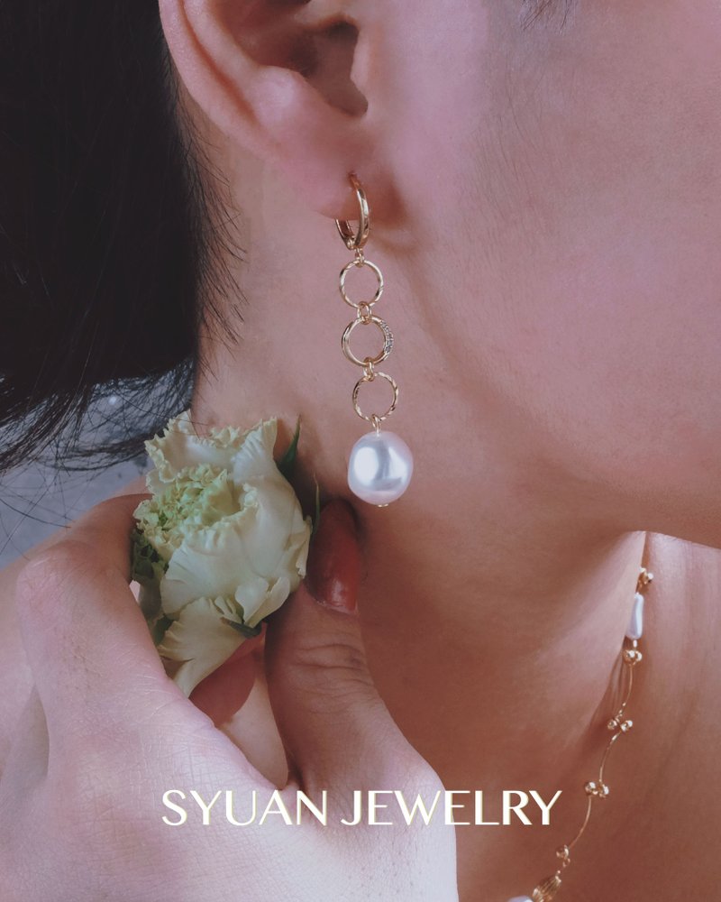 SYUAN JEWELRY | Waltz—18K Stone plated drop earrings - ต่างหู - ไข่มุก 