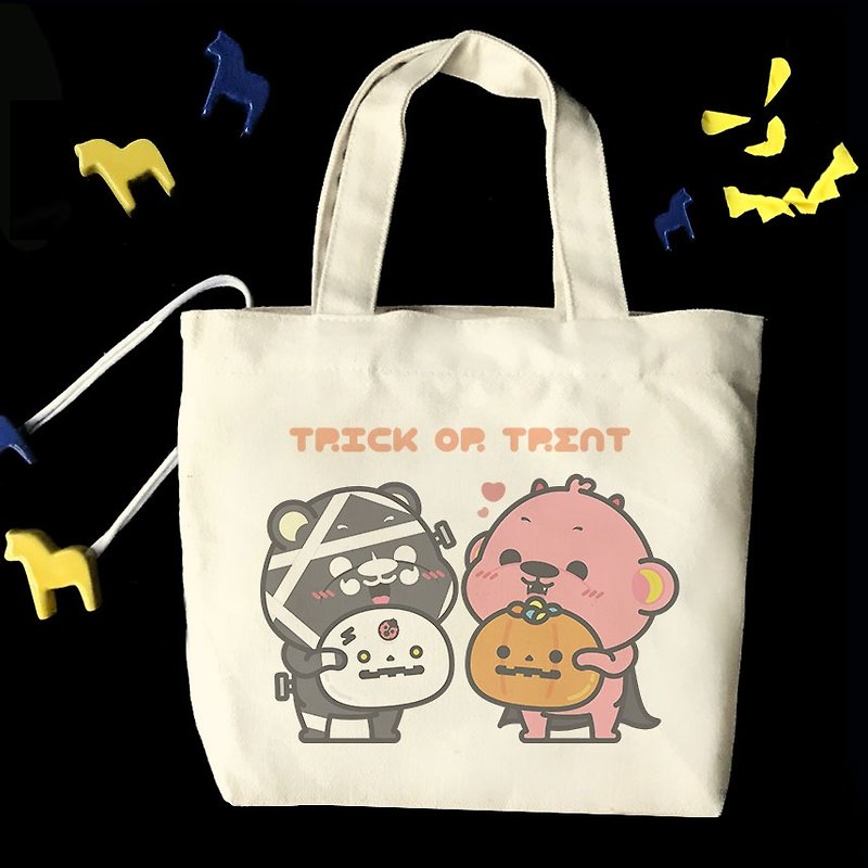 [Halloween Special] Illustrator Ao banana monkey Trick or Treat Wenchuang wind canvas small tote bag - Clutch Bags - Cotton & Hemp 