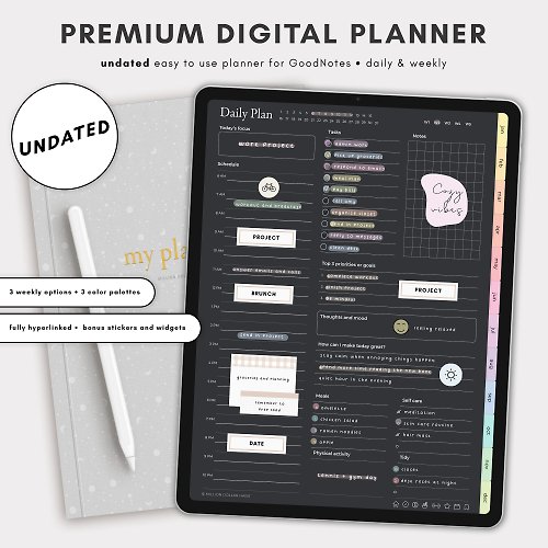 Million Dollar Habit 2023 Dark Mode Digital Planner for iPad, 2023 Digital Planner for GoodNotes