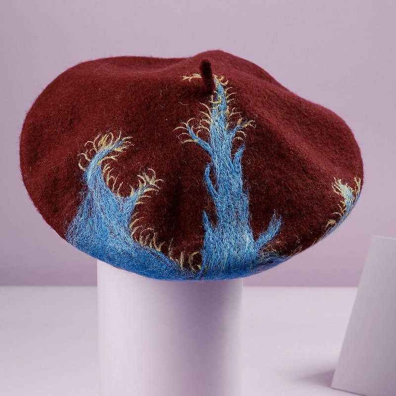 Ke Ren original design handmade wool felt making beret painter hat buddy hat female hat maroon hat