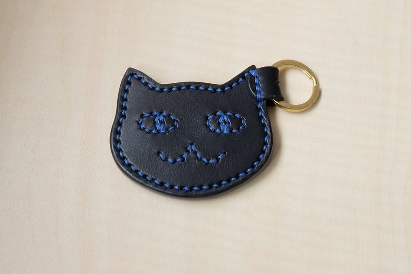 Black leather cat key ring Italian tannage - Keychains - Genuine Leather Black