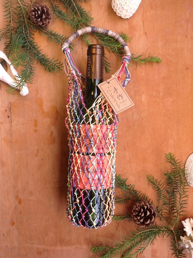 US Linen line hand-woven bags / Rainbow Department / thermos / wine bottle / cup ice dams - Beverage Holders & Bags - Cotton & Hemp Multicolor