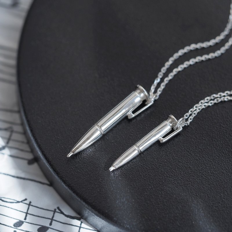 2 pieces set) Miniature ballpoint pen pair necklace Silver 925 - สร้อยคอ - โลหะ สีเงิน