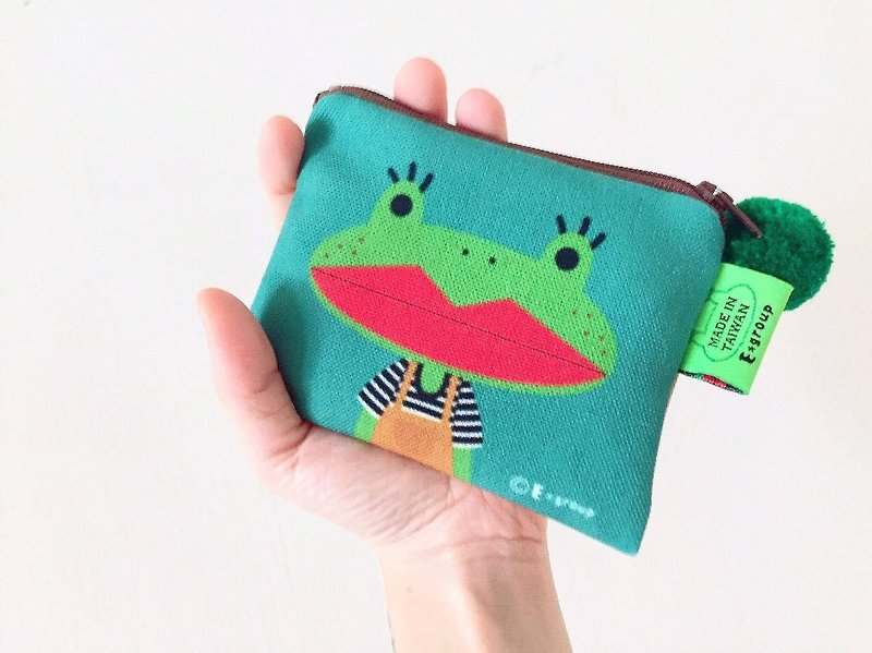 小方塊包 雙面設計 超值優惠250  零錢包 鑰匙包 卡片包 貓 青蛙 - 零錢包/小錢包 - 棉．麻 綠色