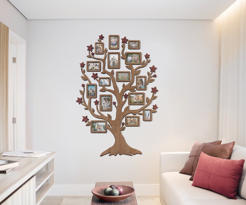 家系図ウォールアート木製額縁コラージュ壁用フォトギャラリー4x6 5x7 - フォトフレーム - 木製 ブラウン