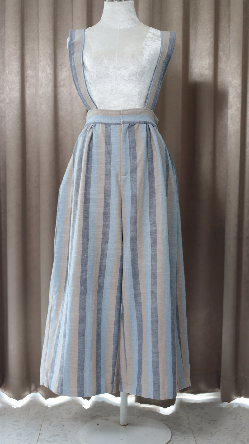 Loom & Leaf - Artisanal Hight-Waist Overalls - 吊帶褲/連身褲 - 棉．麻 藍色