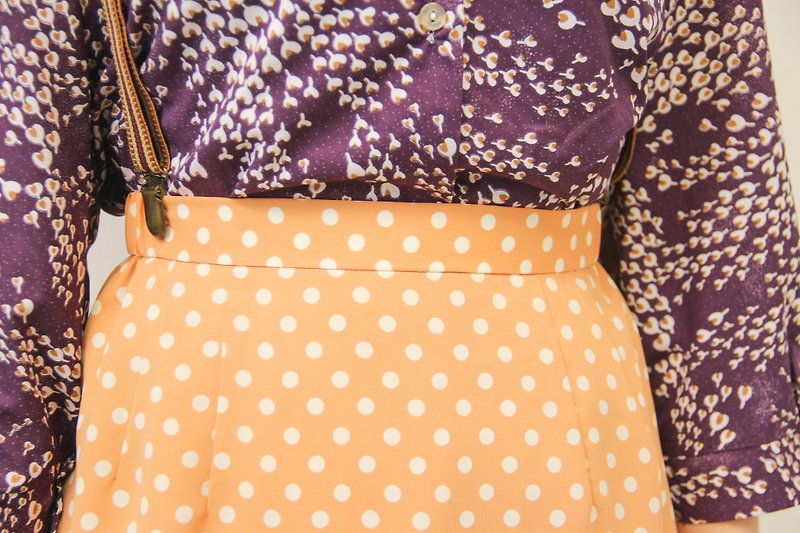 …｛DOTTORI :: BOTTOM｝Peach Orange Skirt with White Dots - Skirts - Polyester Orange