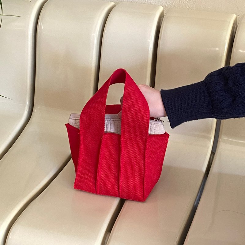Weave_Mini tote_red (4colors) - 手提包/手提袋 - 棉．麻 多色