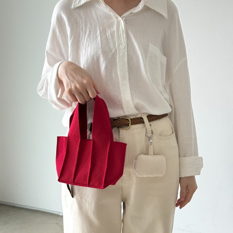 Weave reversible tote_Mini /Red (4colors) - 手提包/手提袋 - 棉．麻 多色