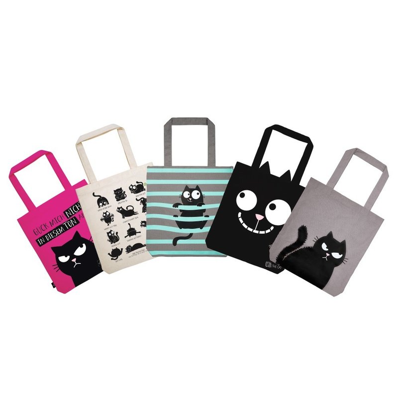 Black Cat Ed Shopping Bag - กระเป๋าถือ - ผ้าฝ้าย/ผ้าลินิน 