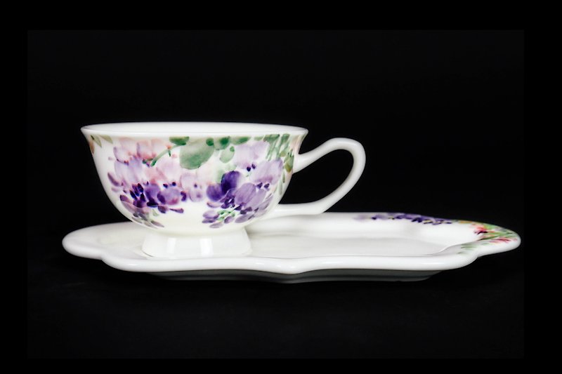 Wisteria Tea Cup &amp; Floral Shape Saucer Set