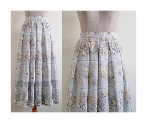 PaiissaraEveryday JAEGER Vintage Gray Floral Pleated Midi Skirt