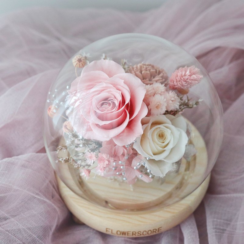 Immortal Rose Glass Round Night Light-Pink White - Dried Flowers & Bouquets - Plants & Flowers 