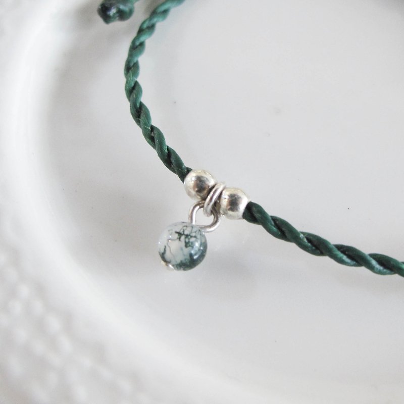 Big staff Taipa [manual silver] seaweed jade × natural paraffin rope bracelet green green - Bracelets - Gemstone Green