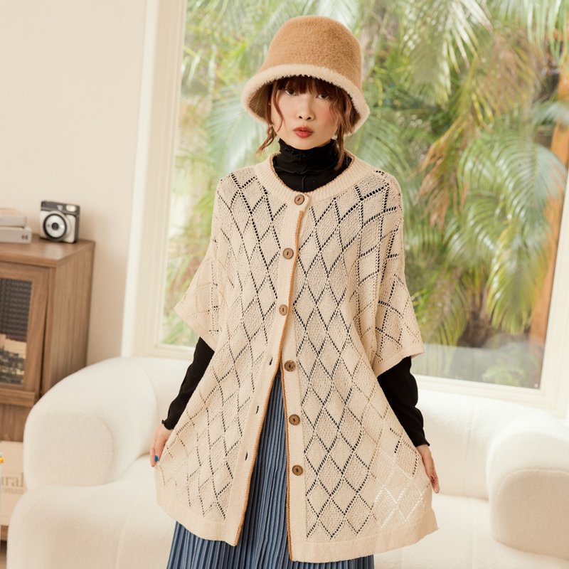 Texture argyle cardigan - Men's Sweaters - Other Man-Made Fibers Khaki