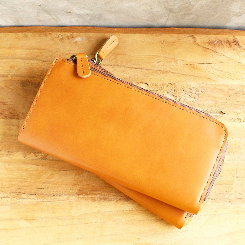 Leather Wallet - X1 - Tan (Genuine Cow Leather)/Mobile Phone Bag / Long Wallet - 銀包 - 真皮 咖啡色