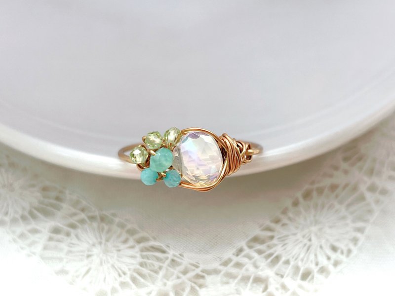 Maries garden - Precious opal and 3 kinds of natural stone wire ring - แหวนทั่วไป - เครื่องเพชรพลอย สีเขียว