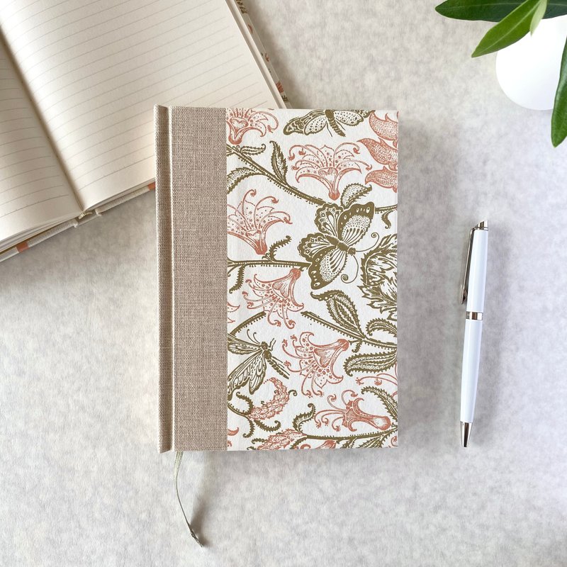 Italian woodblock-printed paper square back notebook , Butterfly , B6 - สมุดบันทึก/สมุดปฏิทิน - กระดาษ สีกากี