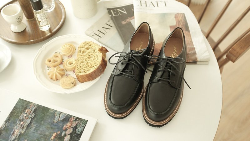 Absolutely lightweight! Gentleman's daily lightweight derby shoes black full leather MIT - black sweater - รองเท้าอ็อกฟอร์ดผู้หญิง - หนังแท้ สีดำ