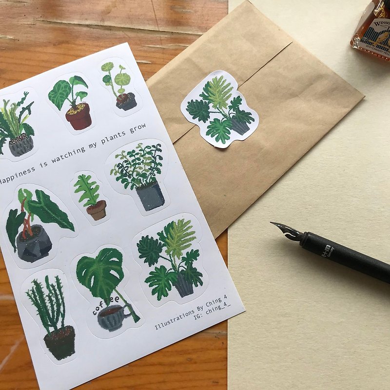 plant stickers - สติกเกอร์ - กระดาษ สีเขียว