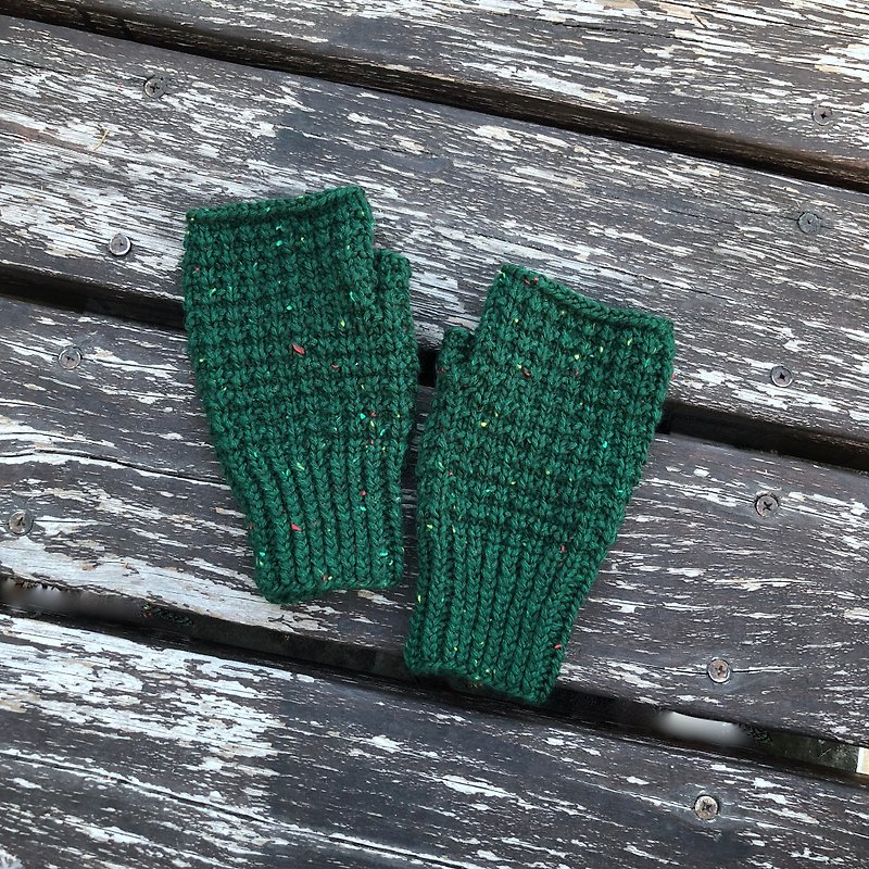 Xiao fabric hand-woven color point wool fingerless gloves Christmas green has been sold no longer made - ถุงมือ - ขนแกะ 