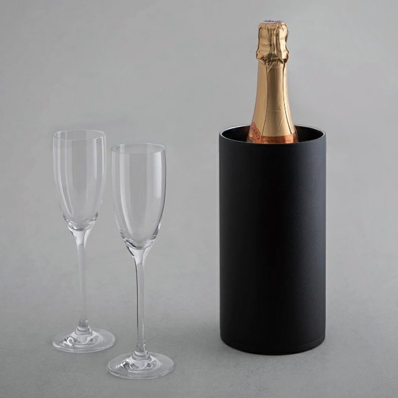 【Peacock】Vacuum Thermal Cut Stainless Steel Ice Bucket Wine Maker Compatible with Various Wine Bottles - Matte Black - Bar Glasses & Drinkware - Stainless Steel Black