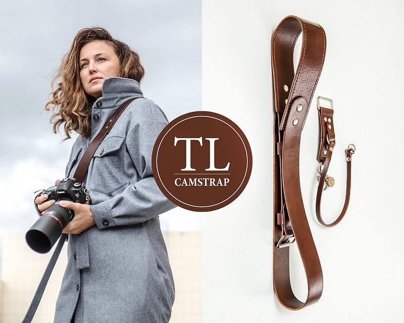 Leather Shoulder Camera Harness DSLR Camera Sling Strap Photographer Gift - Camera Straps & Stands - Genuine Leather Brown