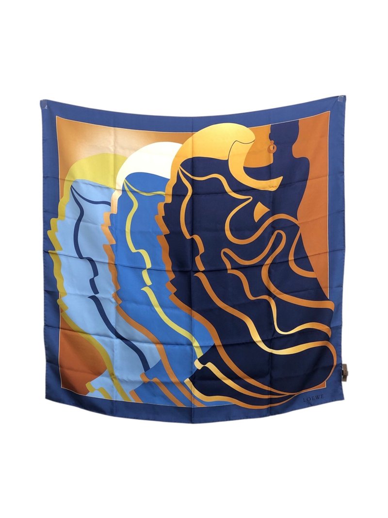 【 日本直送　名牌中古包 】LOEWE ロエベ スカーフ ブルー シルク vintage ヴィンテージ オールド xikwch - 絲巾 - 絲．絹 藍色
