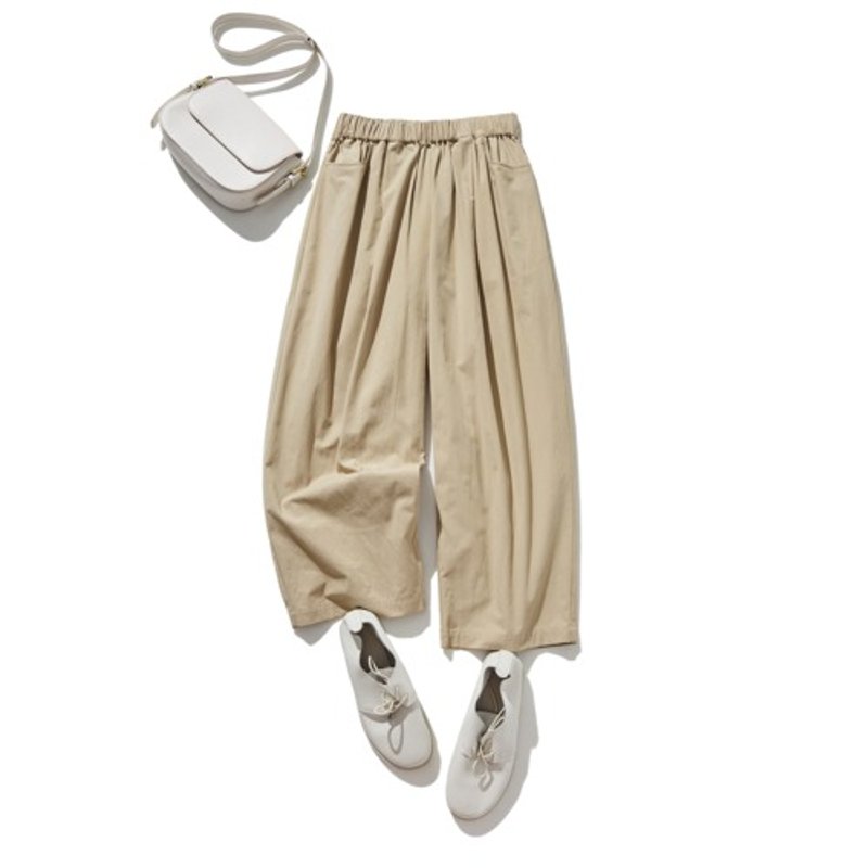 Extremely versatile lined pants, long pants, cotton, beige, 241009-1 - กางเกงขายาว - ผ้าฝ้าย/ผ้าลินิน 