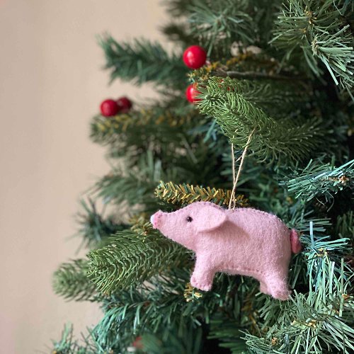 安選物羊毛氈 Ganapati Crafts Co. 羊毛氈聖誕掛飾 - 粉紅豬