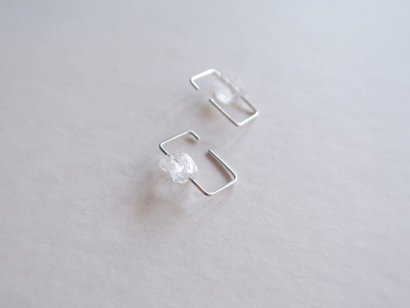 925 sterling silver white crystal raw ore ear hook earrings ear cuff - Earrings & Clip-ons - Sterling Silver White