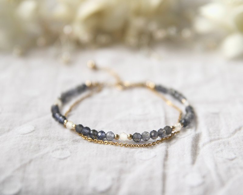 堇青石/月光石手鍊 客製長度~星空指南針 - 手鍊/手鐲 - 寶石 藍色