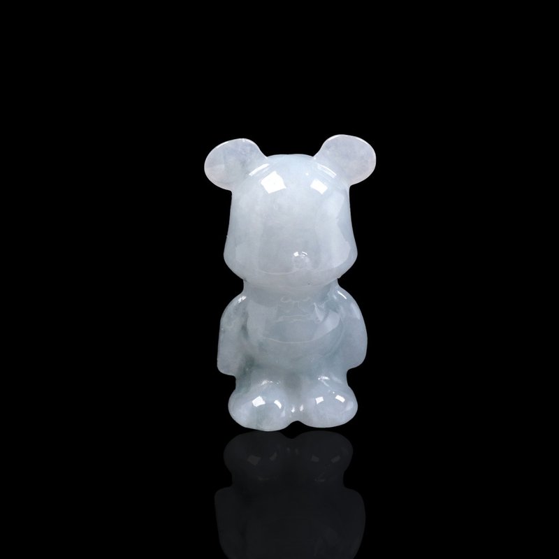 Ice jade bear ornament necklace | Natural Burmese jade A grade jade | Gift giving - สร้อยคอ - หยก สีน้ำเงิน