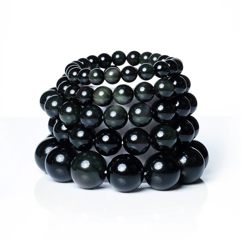 彩虹雙眼黑曜石手珠 8mm 10mm 12mm 14mm 16mm 18mm - 手鍊/手環 - 半寶石 黑色